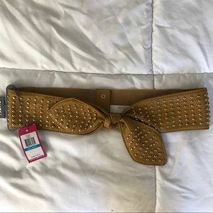 Vince Camuto Studded Mustard Tie Stretch Belt